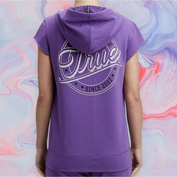 True Religion Tops - True Religion Women's Zip-Up Hoodie Sweatshirt XS NWT Short Sleeves  Purple